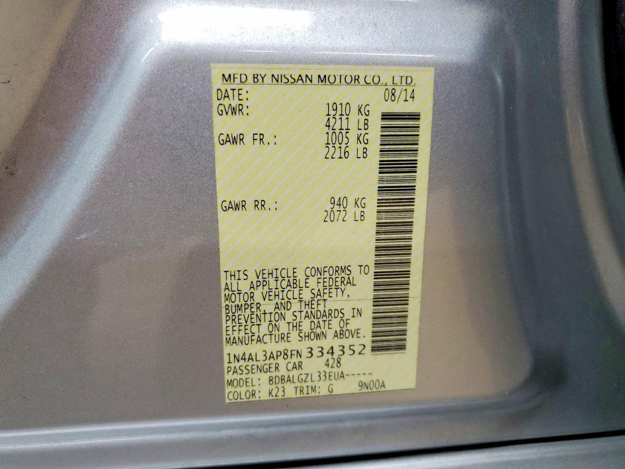 2015 NISSAN ALTIMA