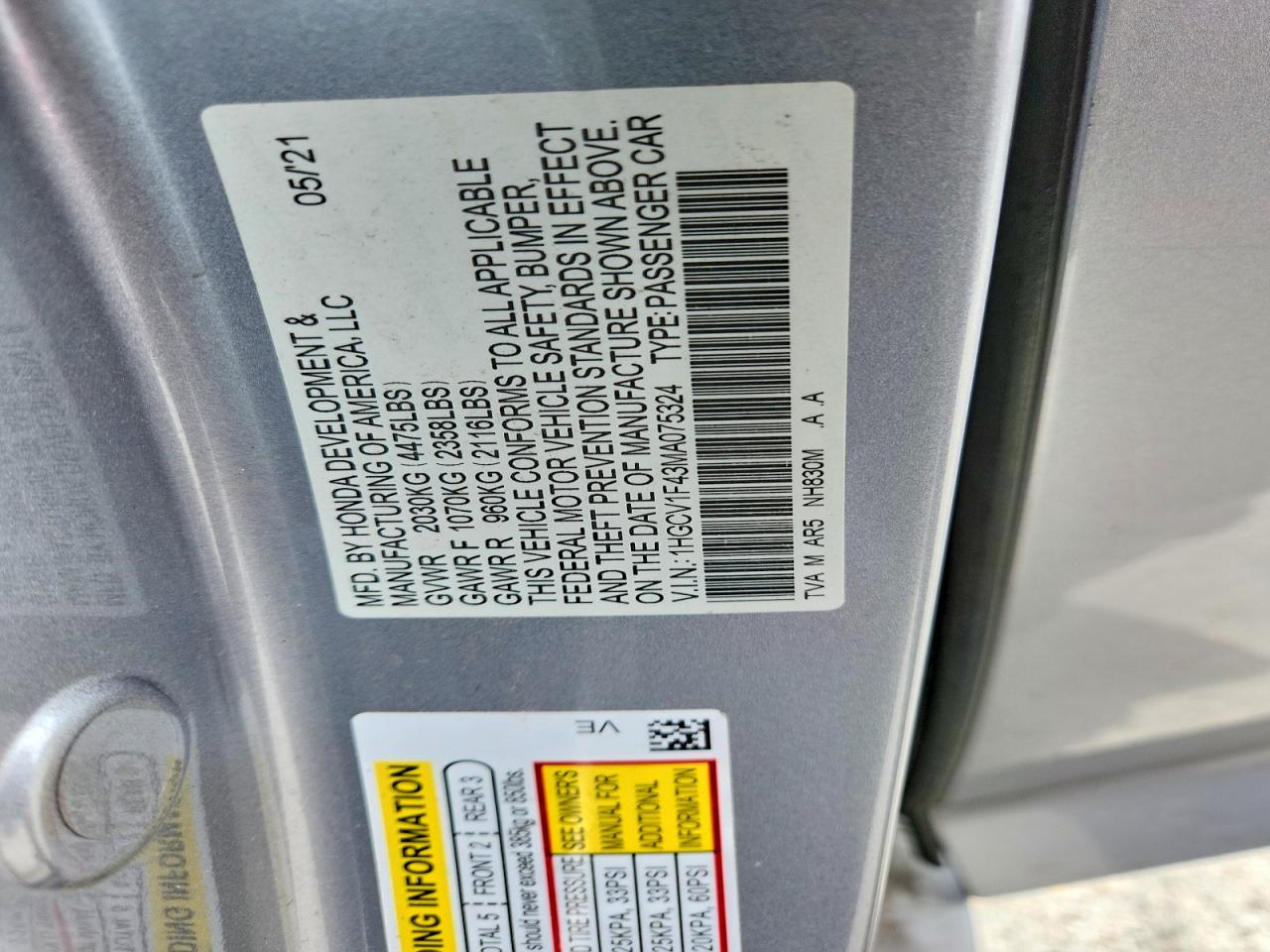 2021 HONDA ACCORD
