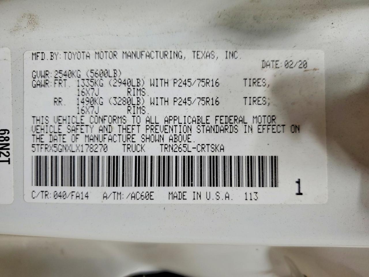 2020 TOYOTA TACOMA