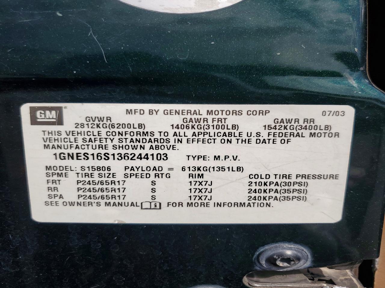 2003 CHEVROLET TRAILBLAZE