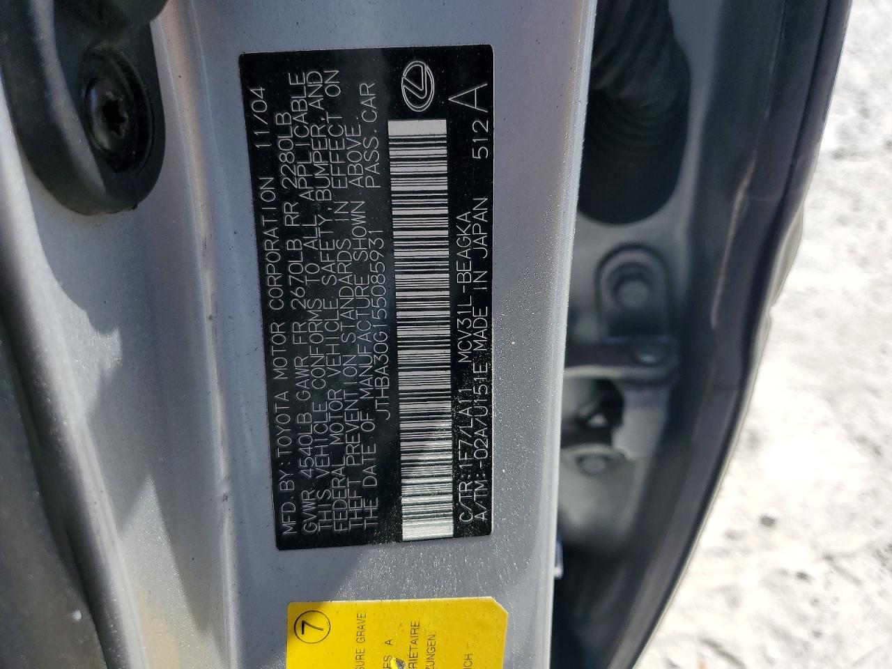 2005 LEXUS ES330
