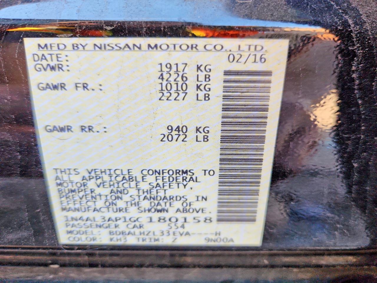 2016 NISSAN ALTIMA