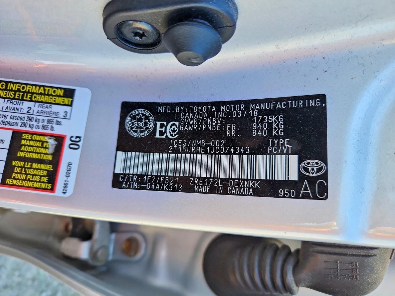 2018 TOYOTA COROLLA