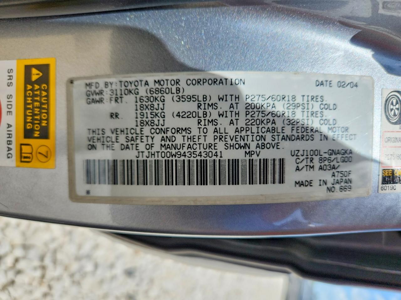 2004 LEXUS LX470