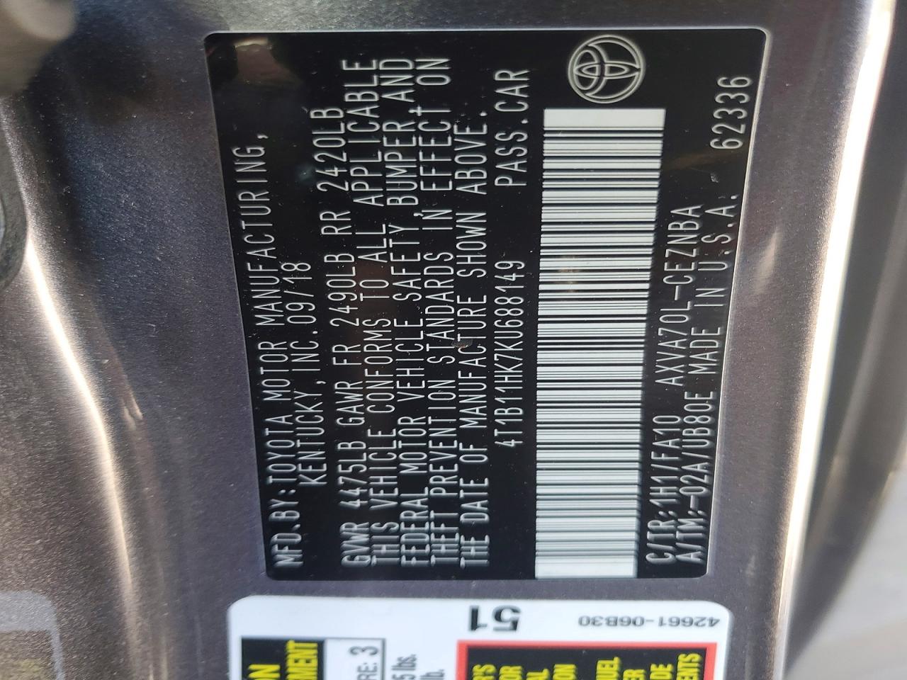 2019 TOYOTA CAMRY