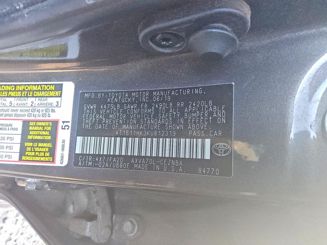 2019 TOYOTA CAMRY