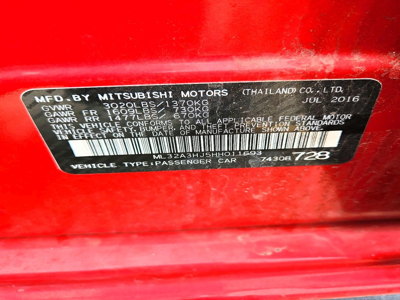 2017 MITSUBISHI MIRAGE