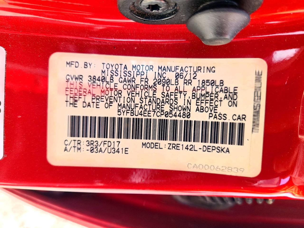 2012 TOYOTA COROLLA