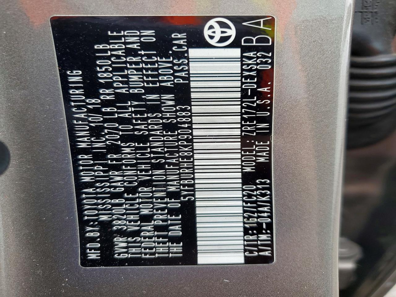2019 TOYOTA COROLLA