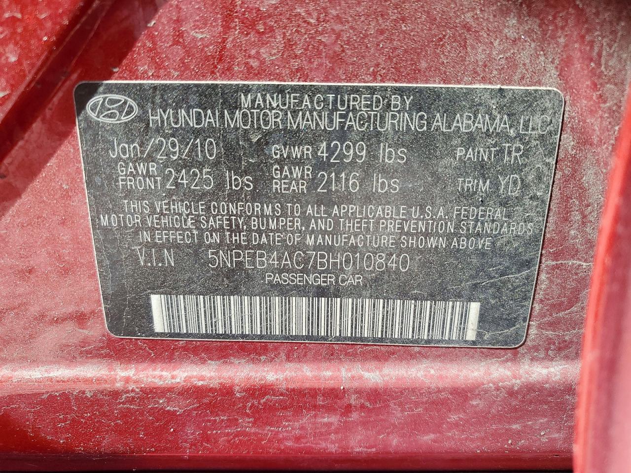2011 HYUNDAI SONATA