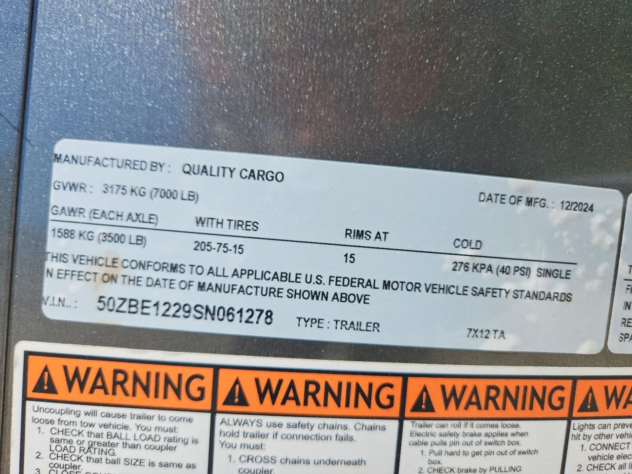 2025 QUALITY CARGO UNKNOWN