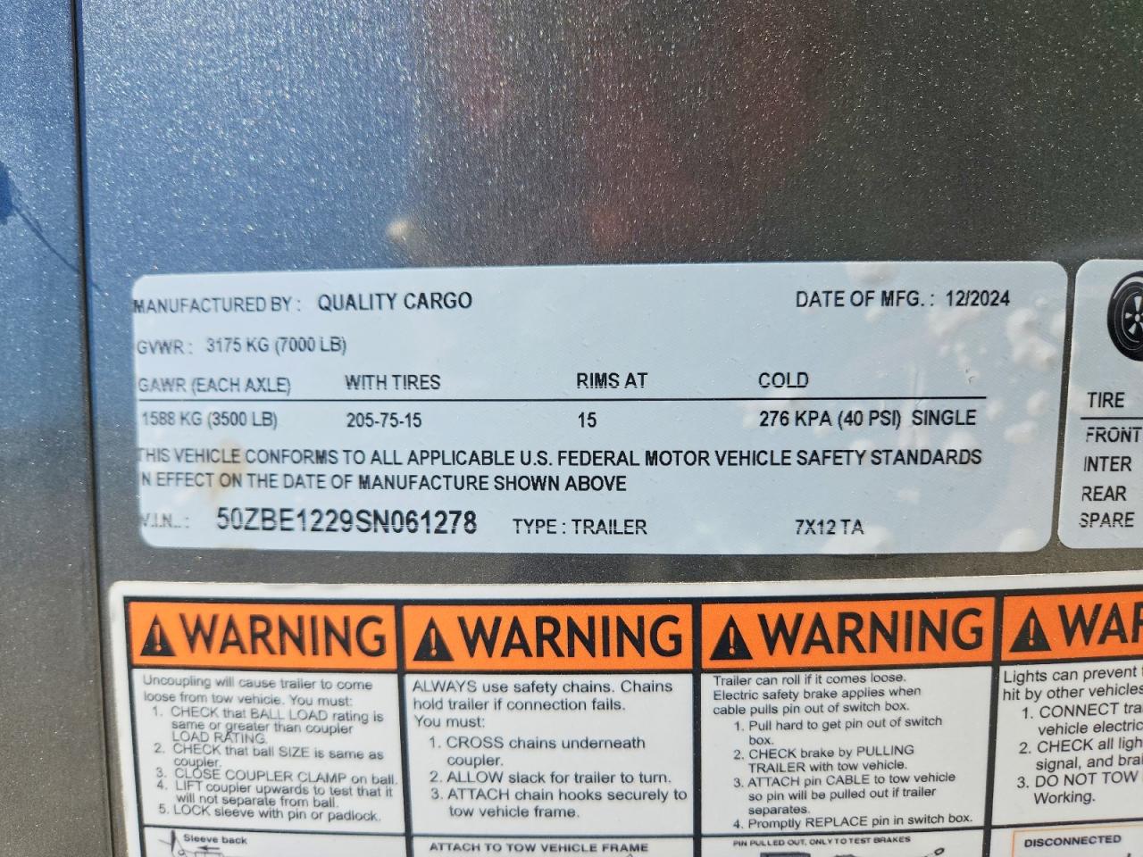 2025 QUALITY CARGO UNKNOWN