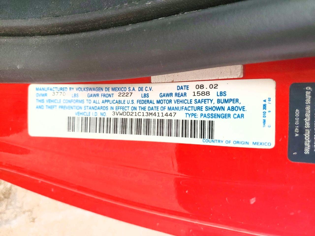 2003 VOLKSWAGEN BEETLE