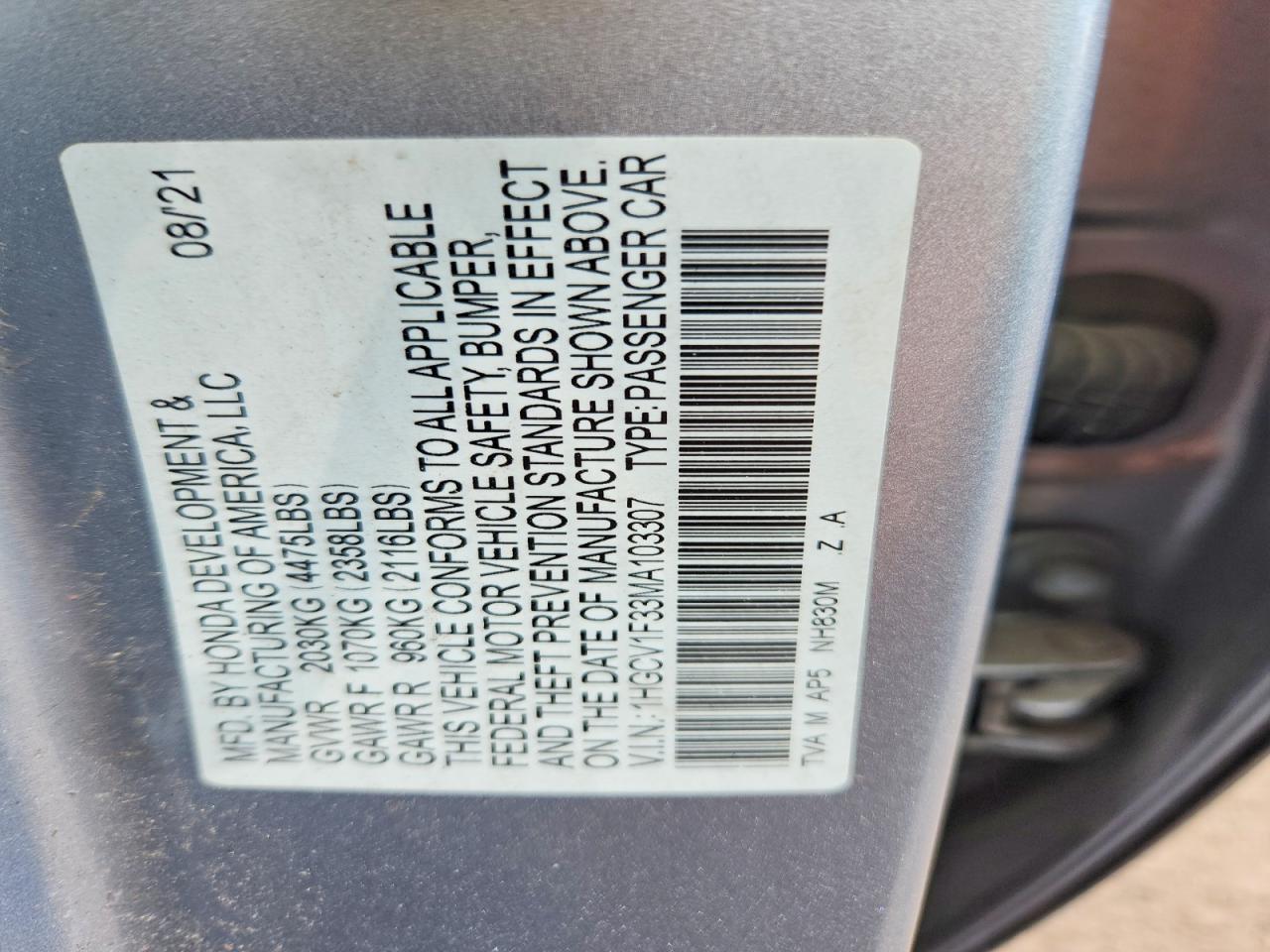 2021 HONDA ACCORD SPO