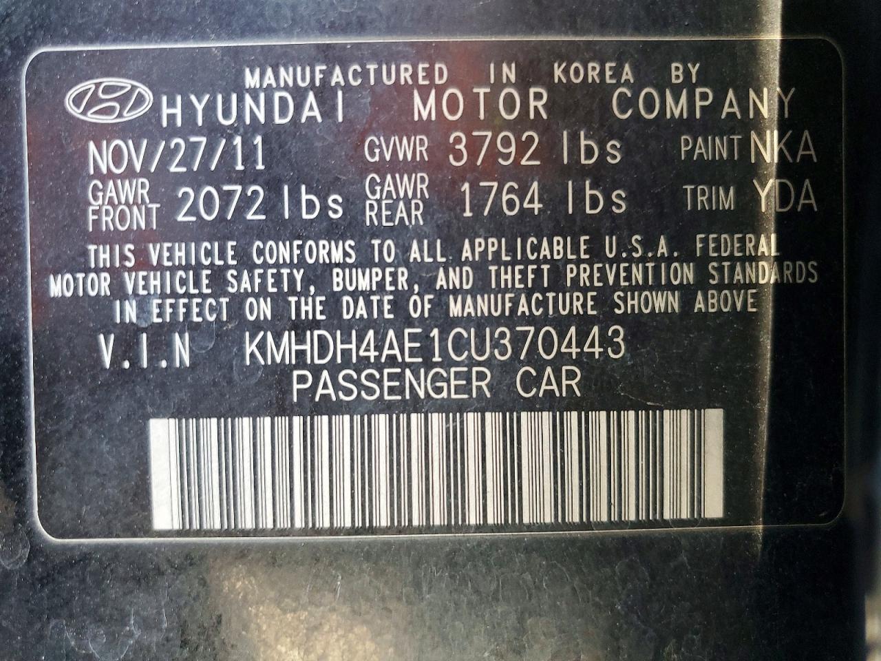 2012 HYUNDAI ELANTRA
