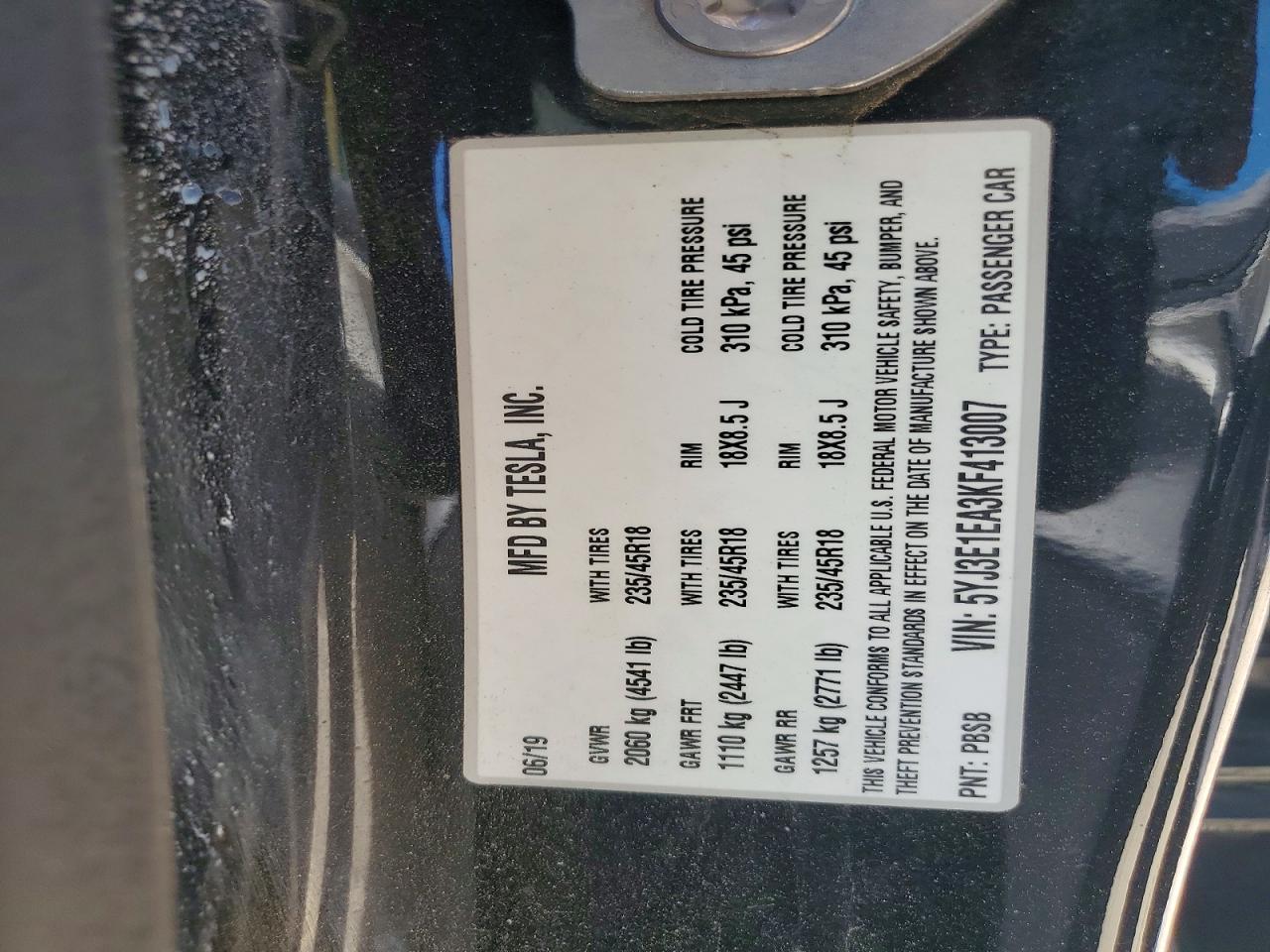 2019 TESLA MODEL 3