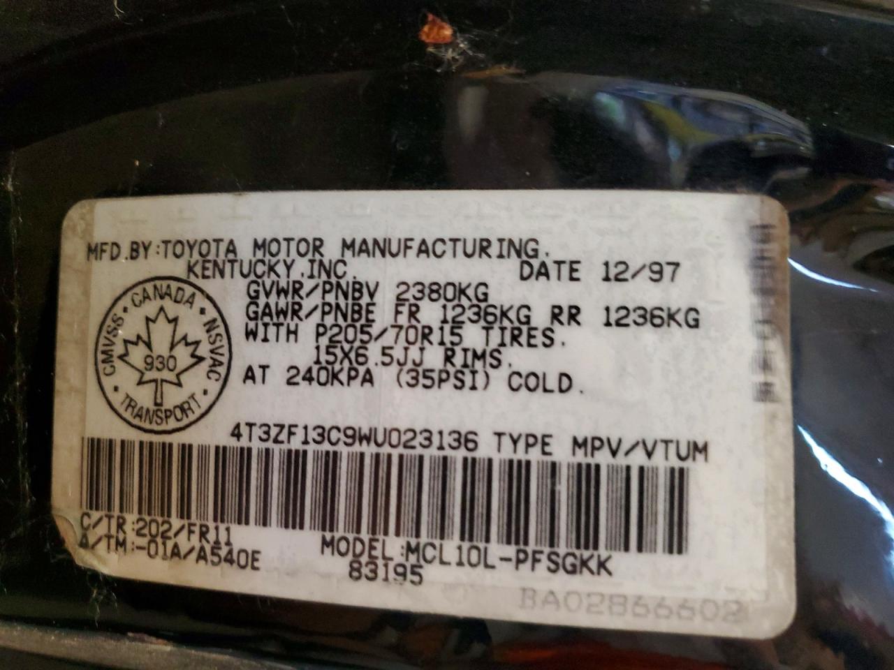 1998 TOYOTA SIENNA