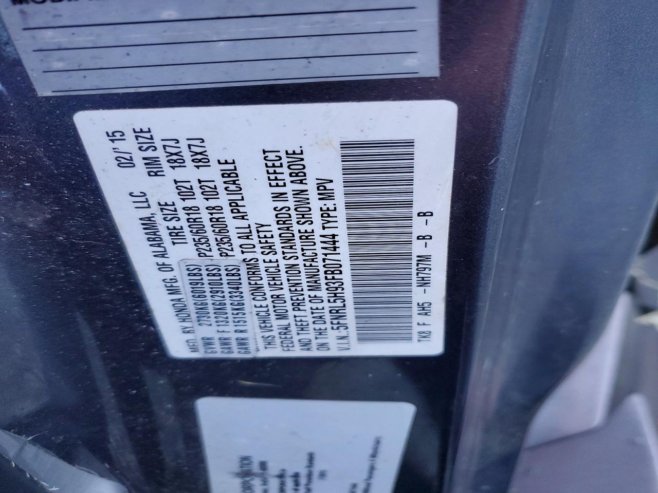 2015 HONDA ODYSSEY