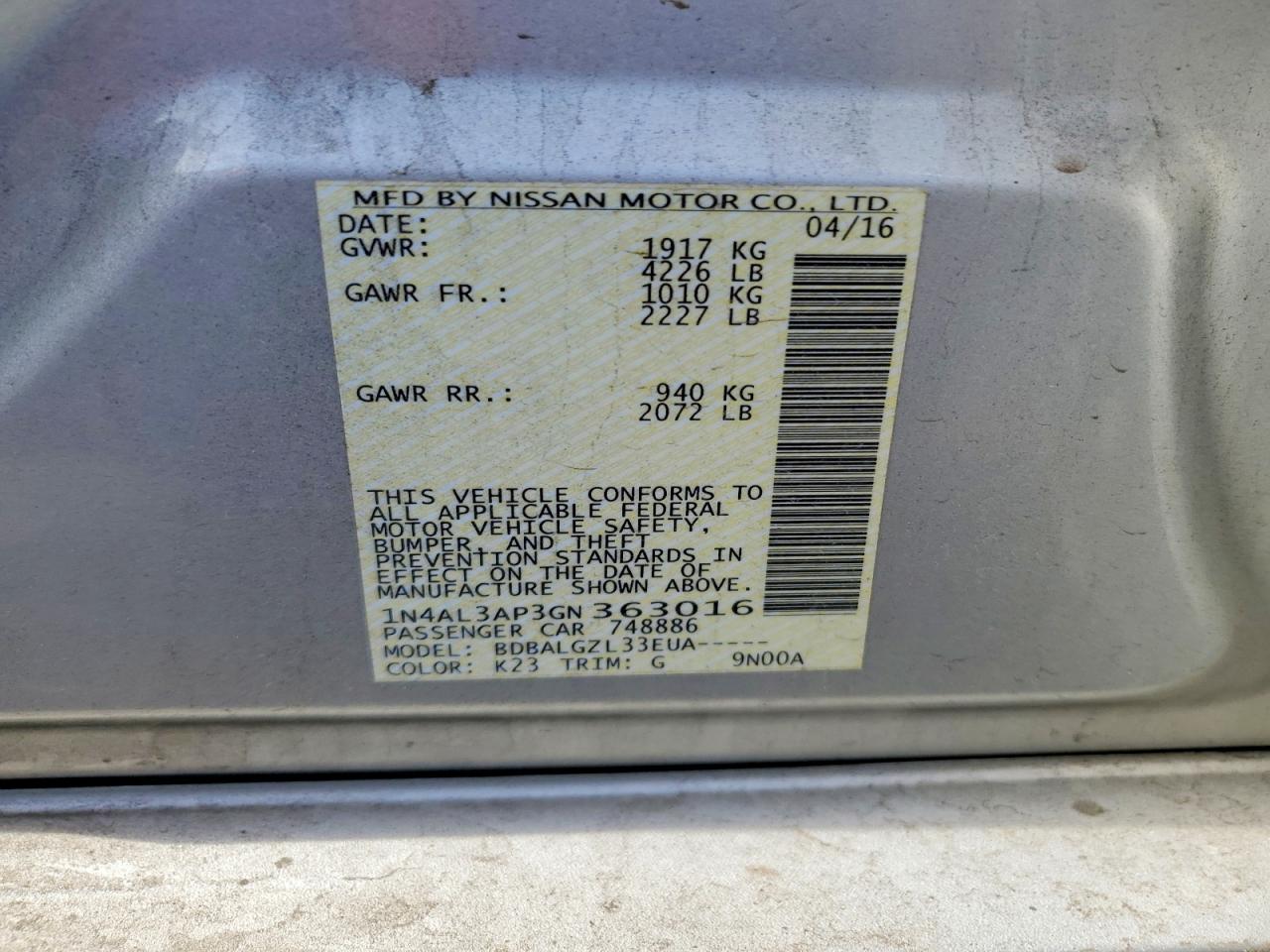 2016 NISSAN ALTIMA