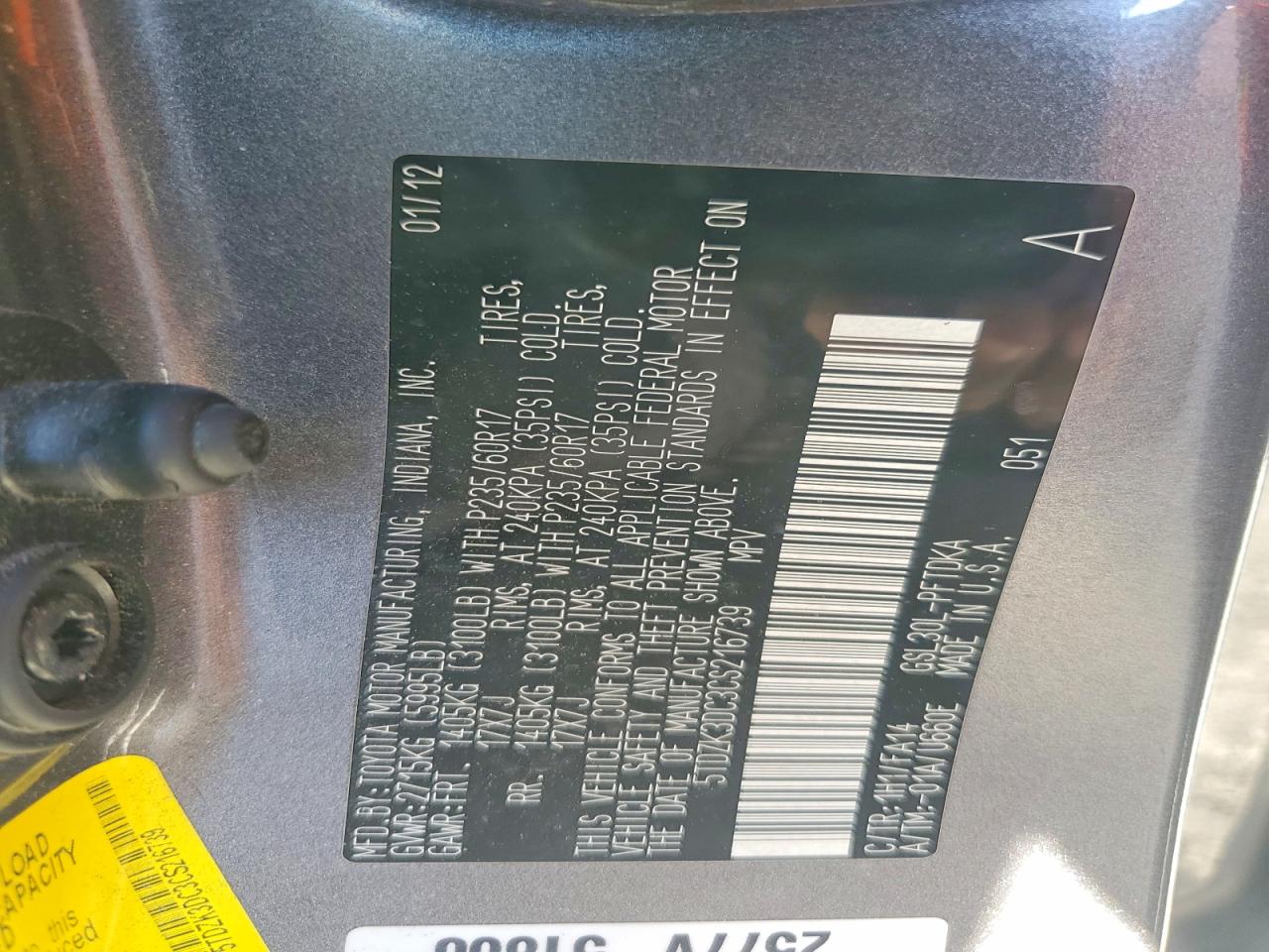 2012 TOYOTA SIENNA