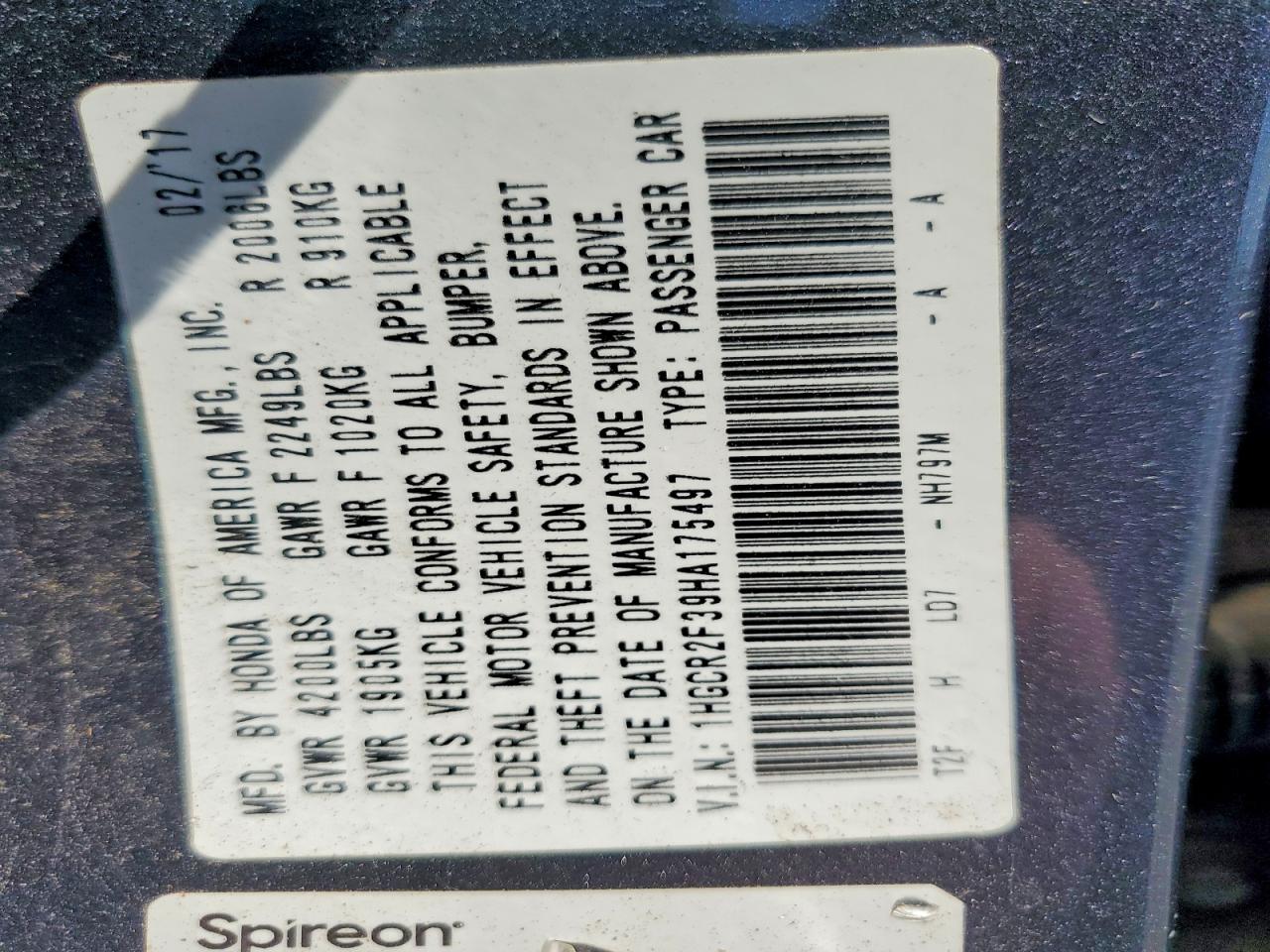 2017 HONDA ACCORD