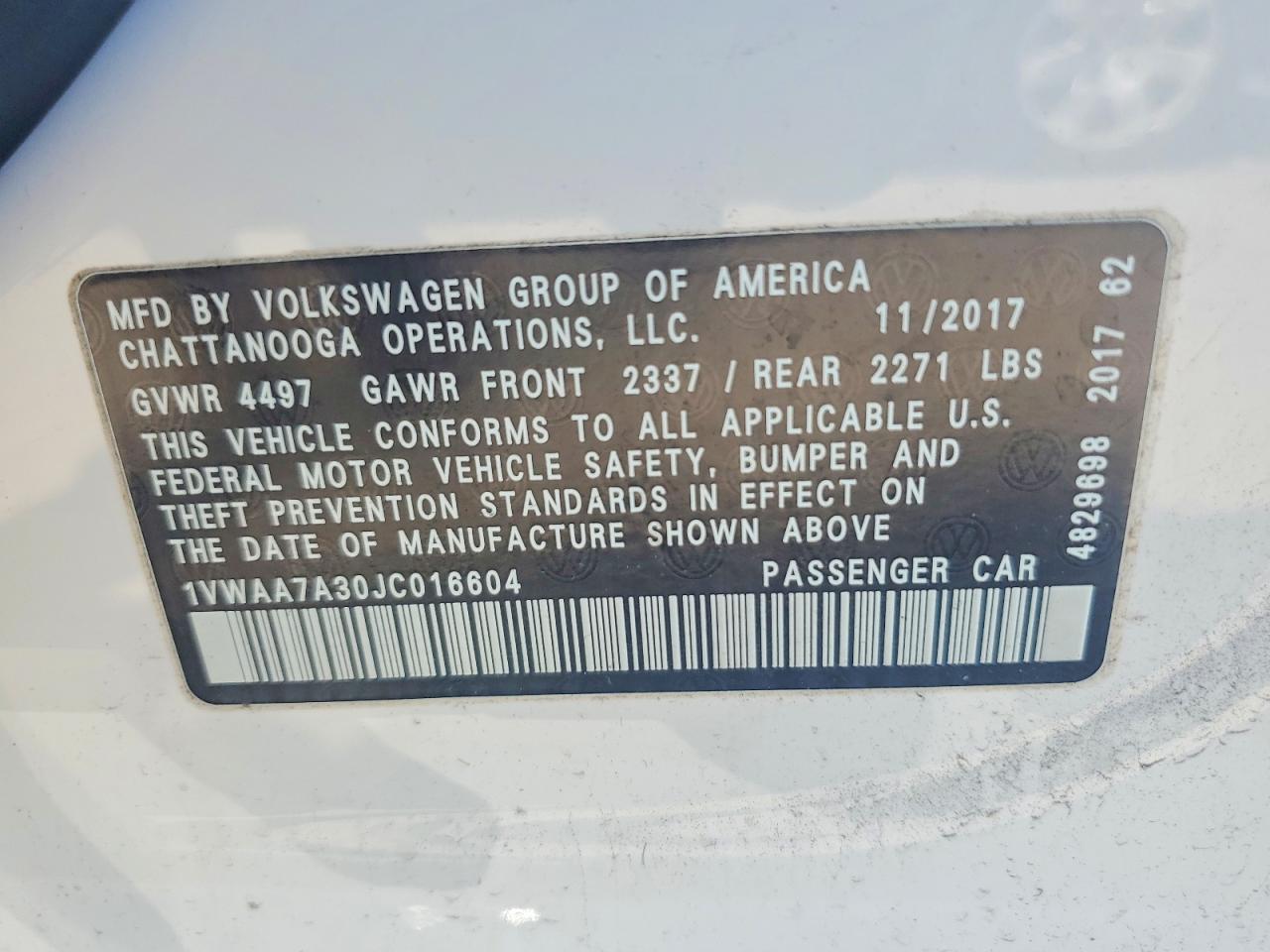 2018 VOLKSWAGEN PASSAT