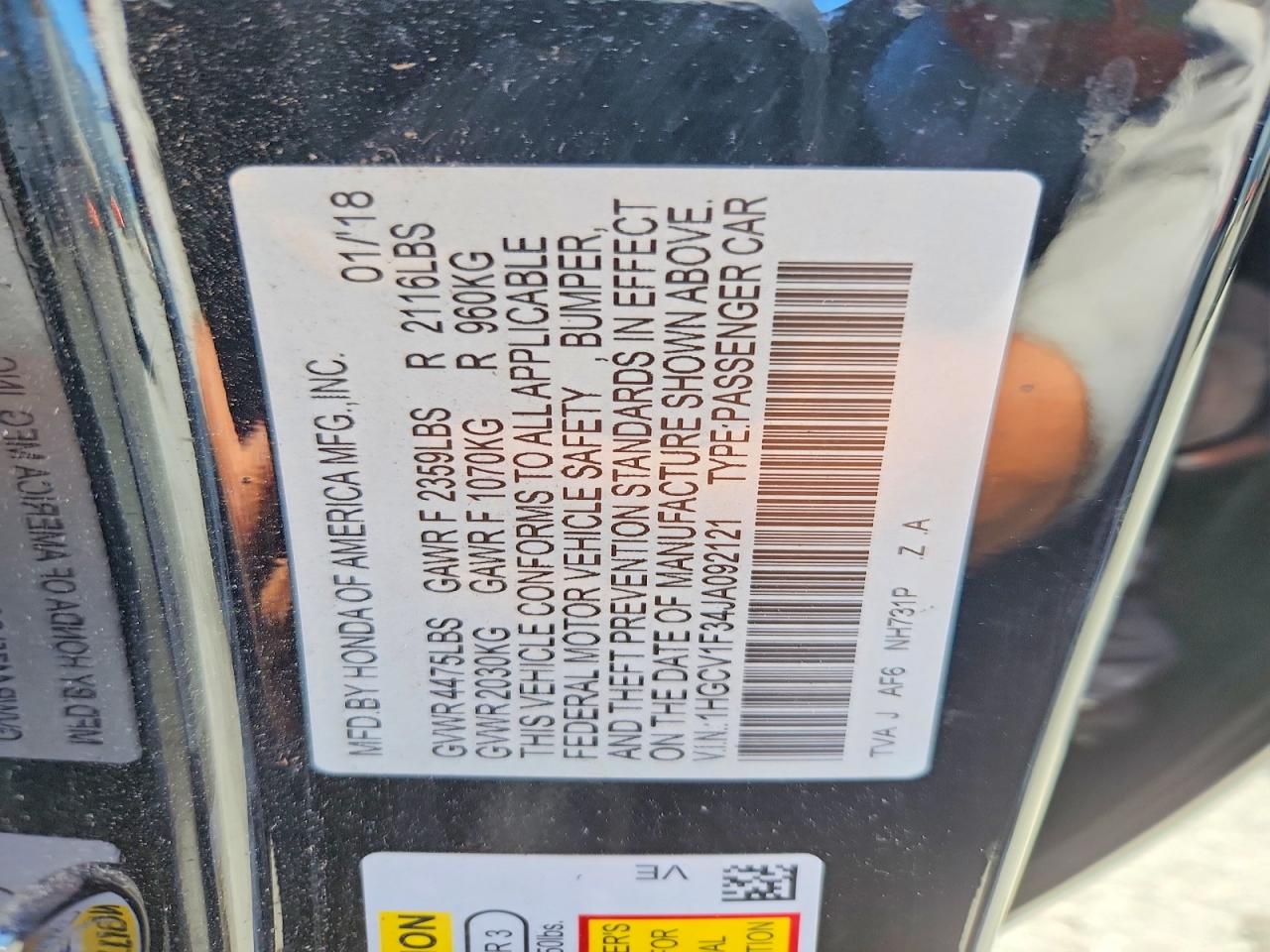 2018 HONDA ACCORD