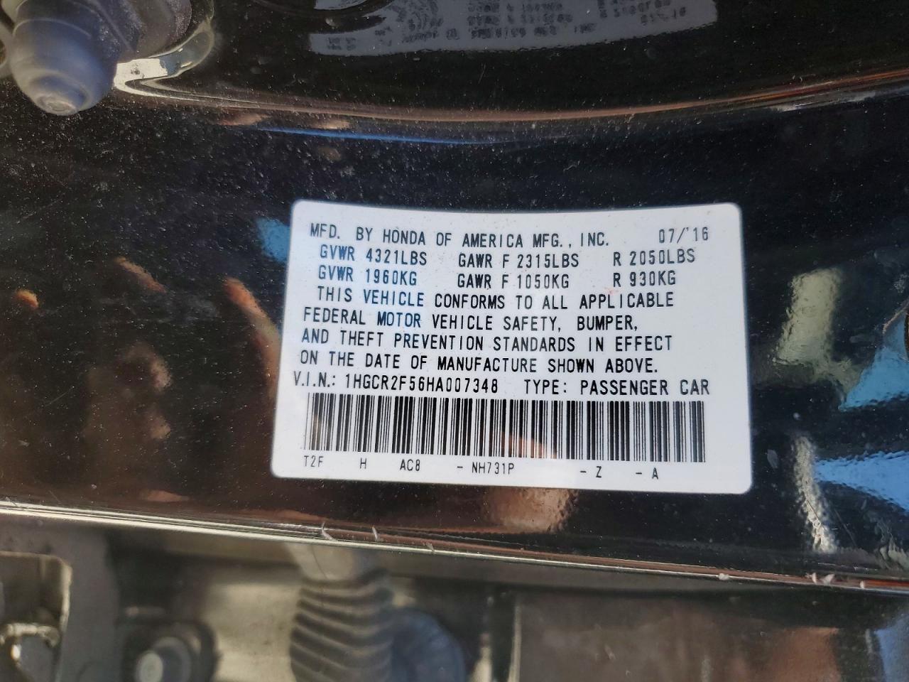 2017 HONDA ACCORD