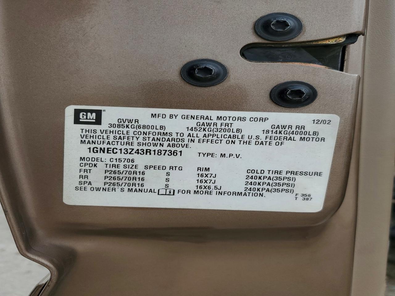 2003 CHEVROLET TAHOE