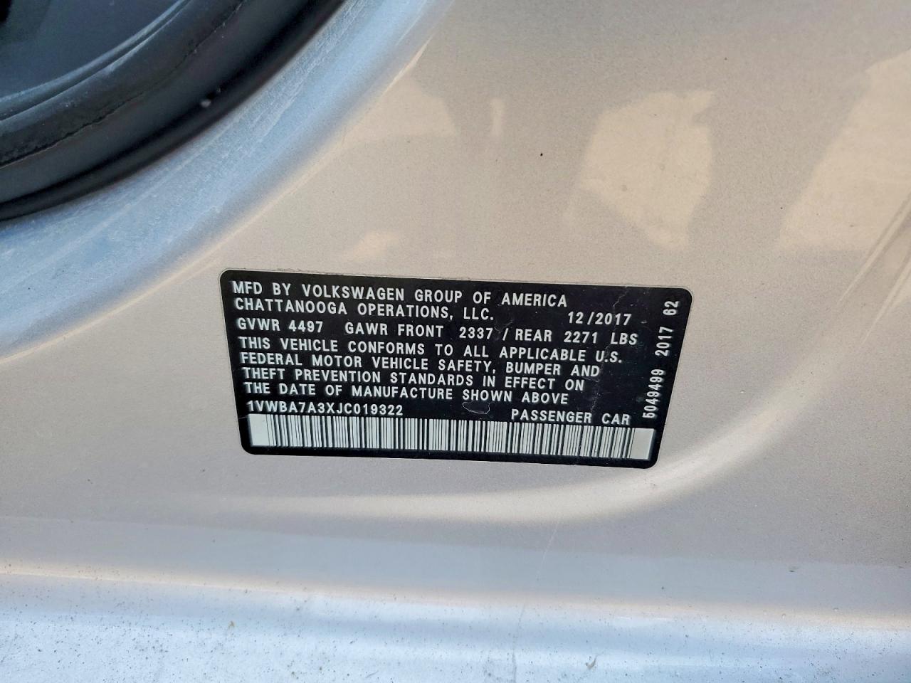 2018 VOLKSWAGEN PASSAT