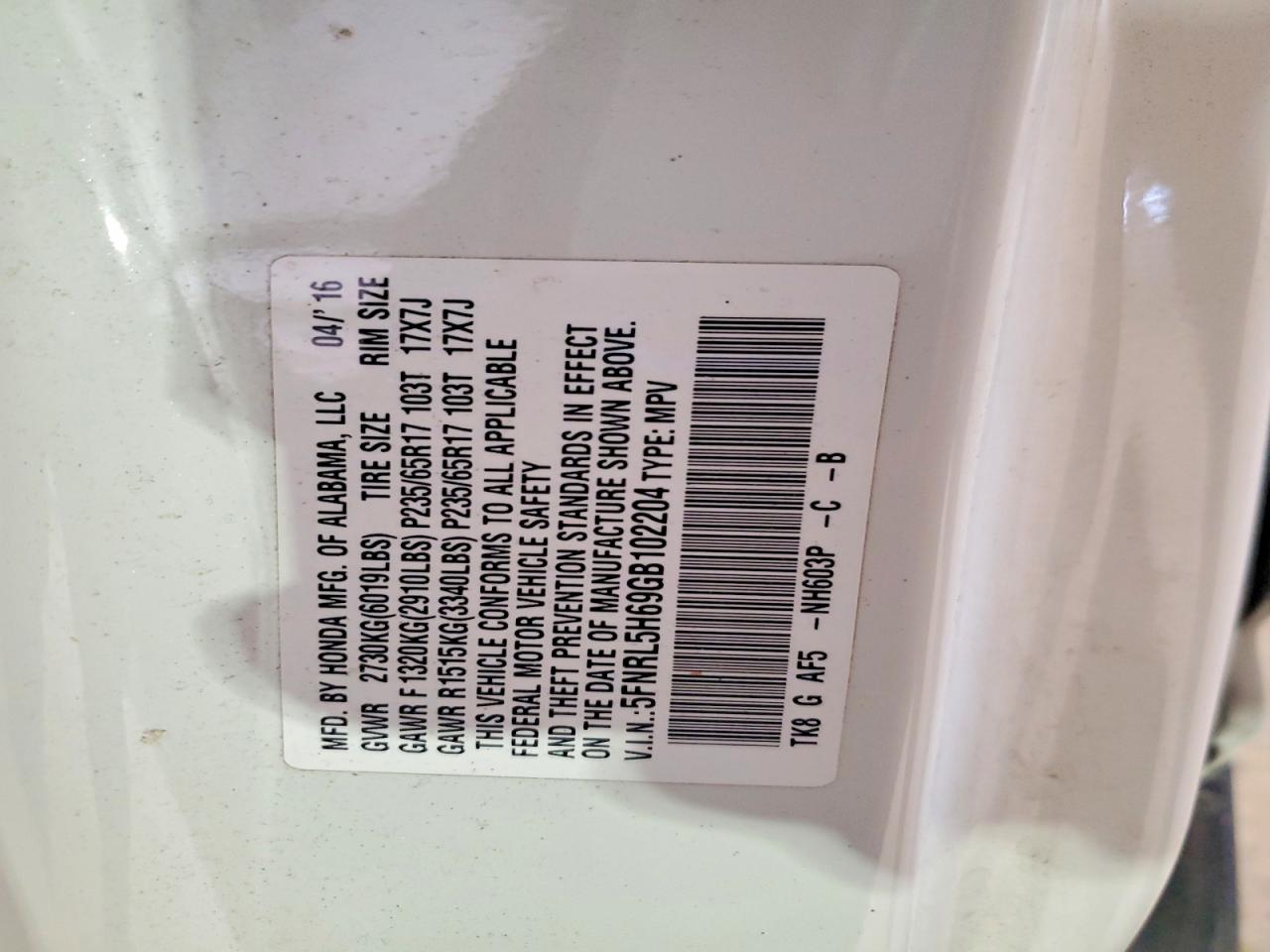 2016 HONDA ODYSSEY