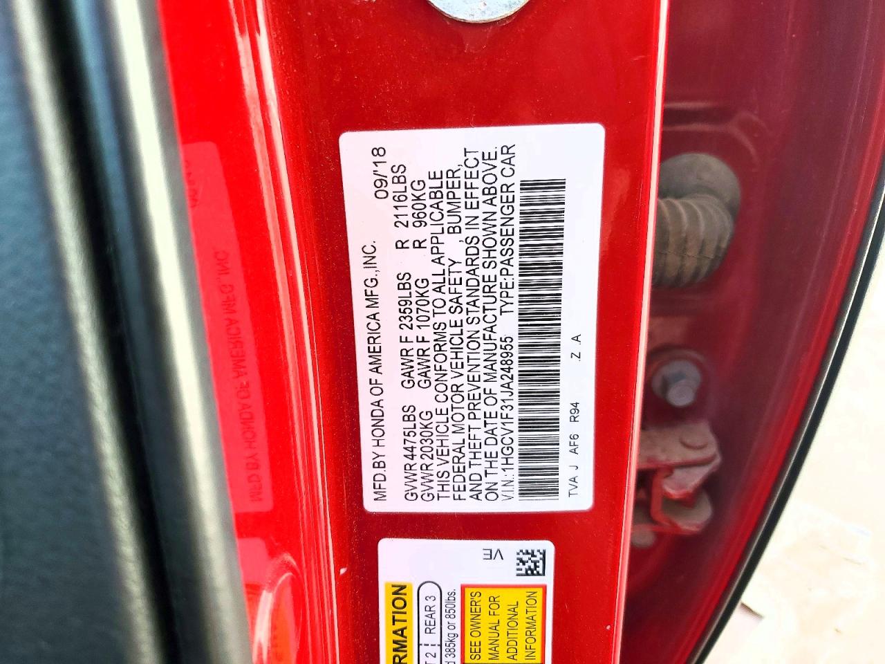 2018 HONDA ACCORD