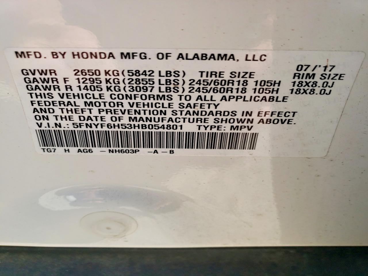 2017 HONDA PILOT