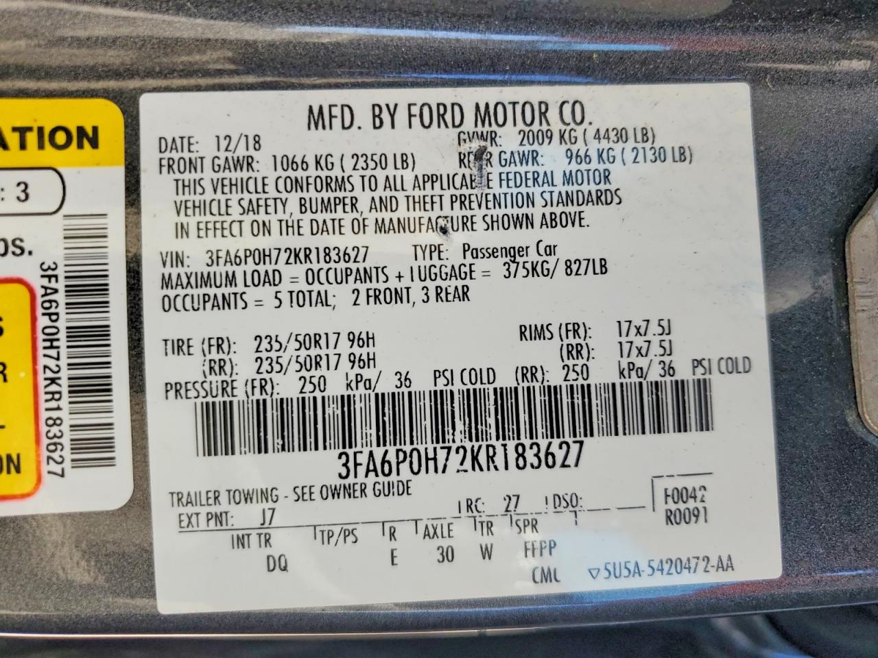 2019 FORD FUSION
