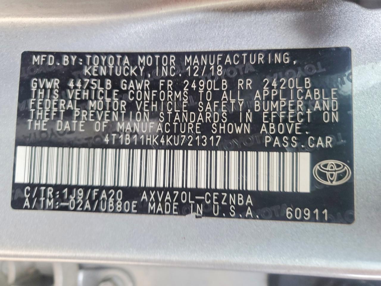 2019 TOYOTA CAMRY