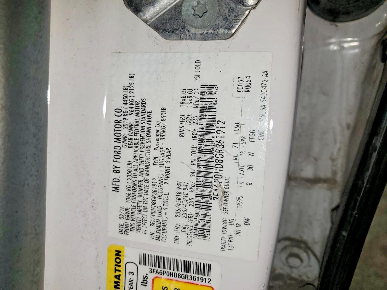 2016 FORD FUSION