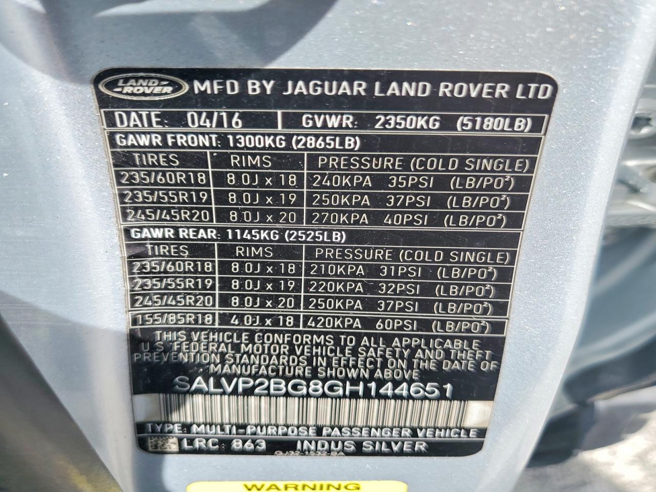 2016 LAND ROVER RANGEROVER