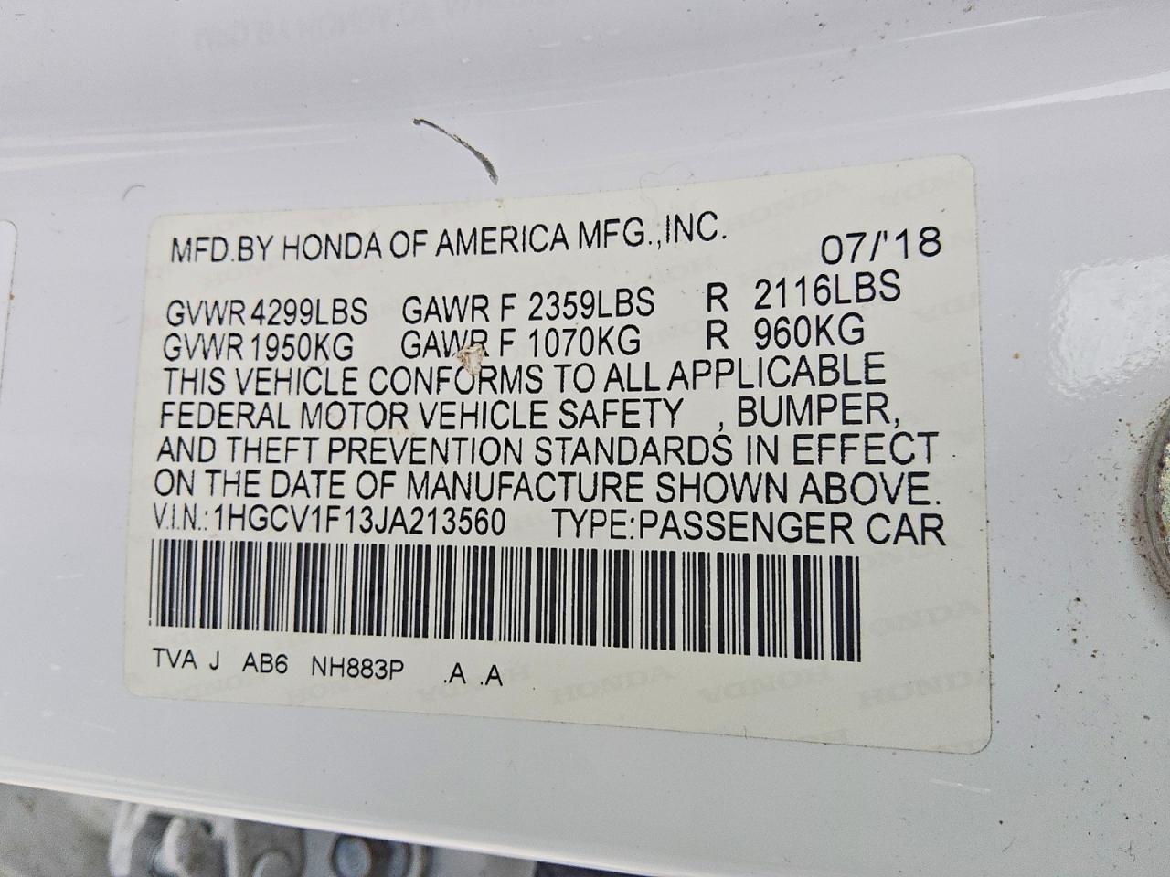 2018 HONDA ACCORD
