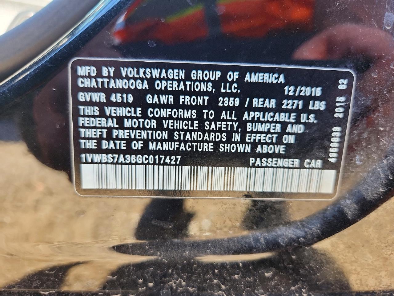 2016 VOLKSWAGEN PASSAT