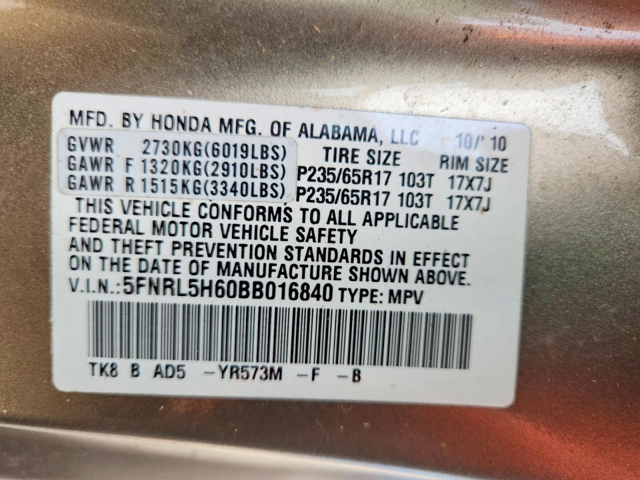 2011 HONDA ODYSSEY