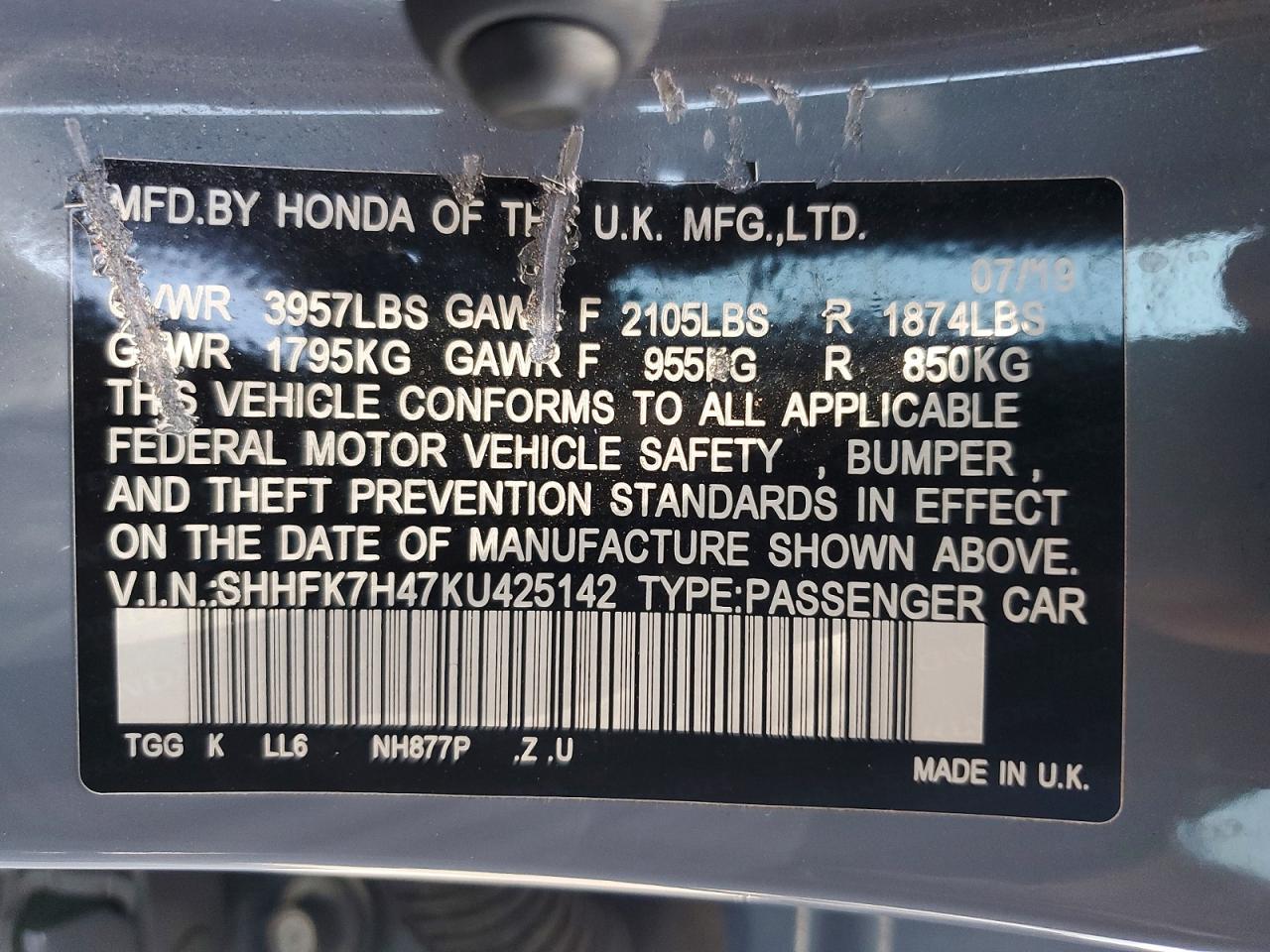 2019 HONDA CIVIC