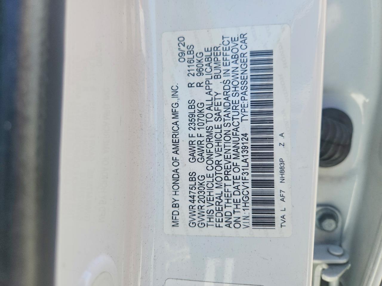 2020 HONDA ACCORD