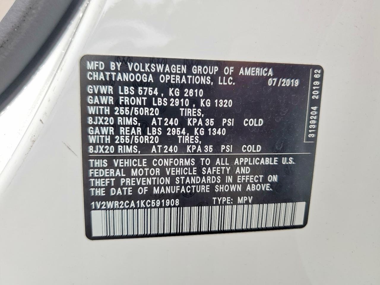 2019 VOLKSWAGEN ATLAS