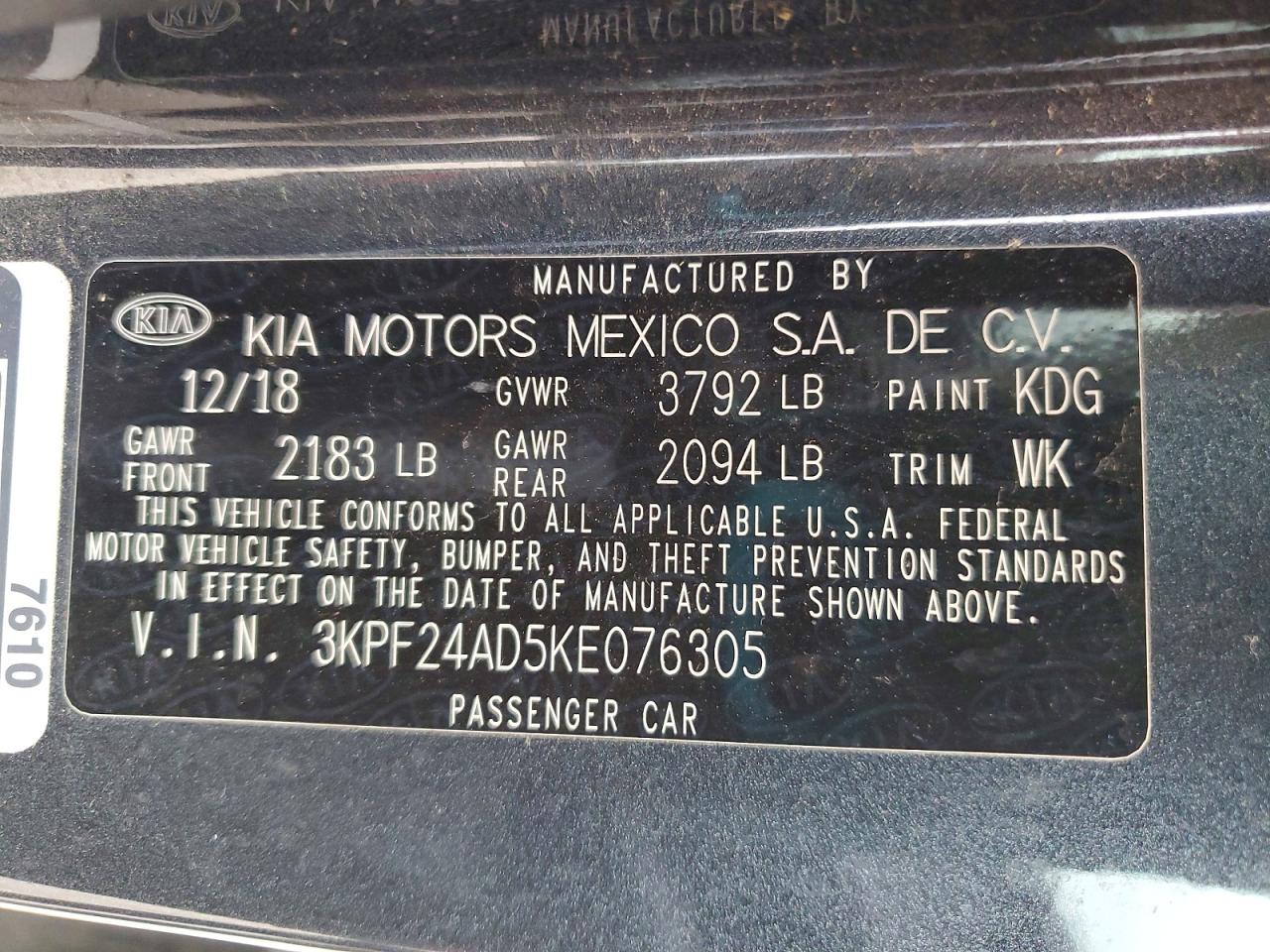 2019 KIA FORTE LXS
