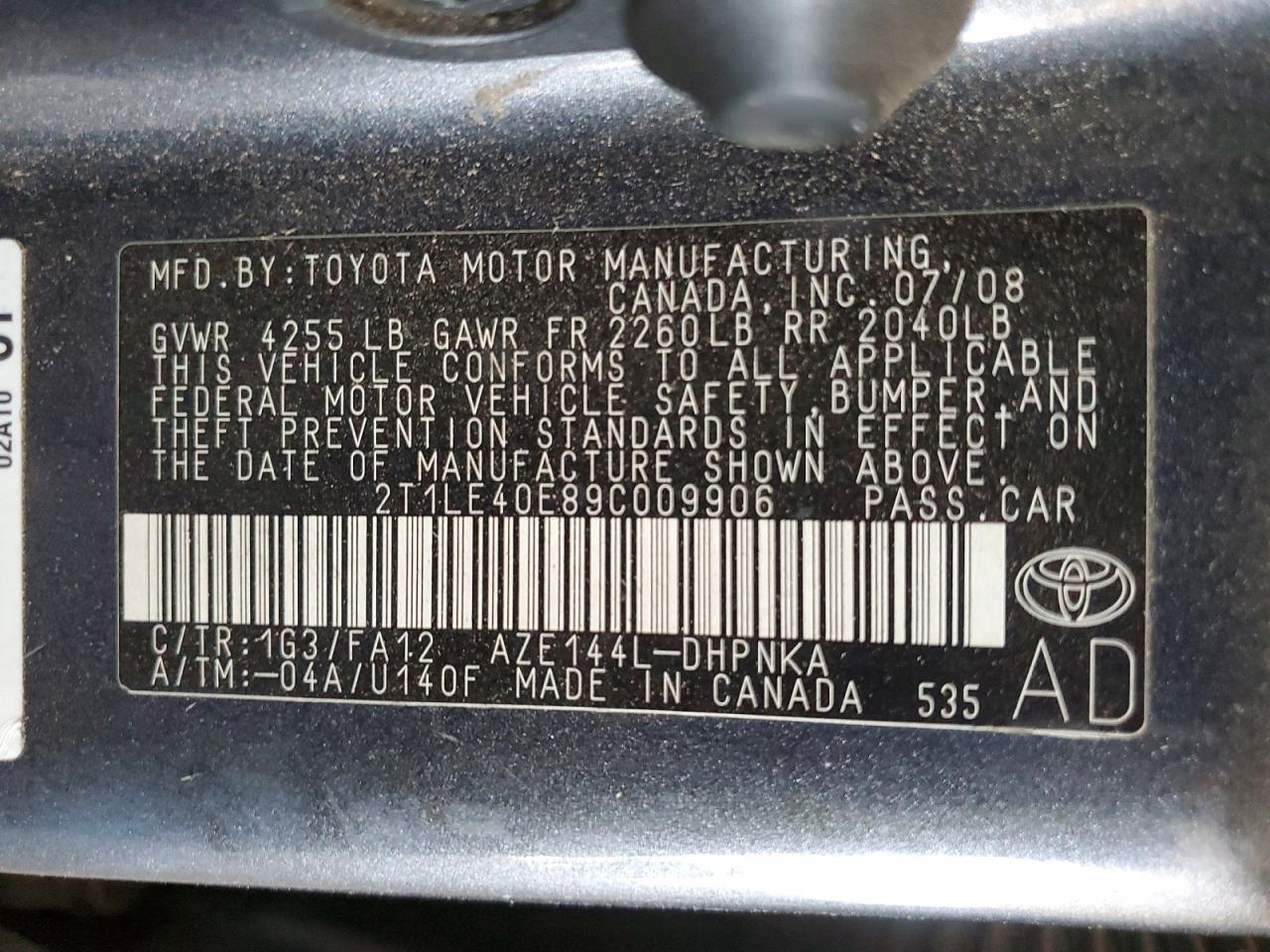 2009 TOYOTA COROLLA