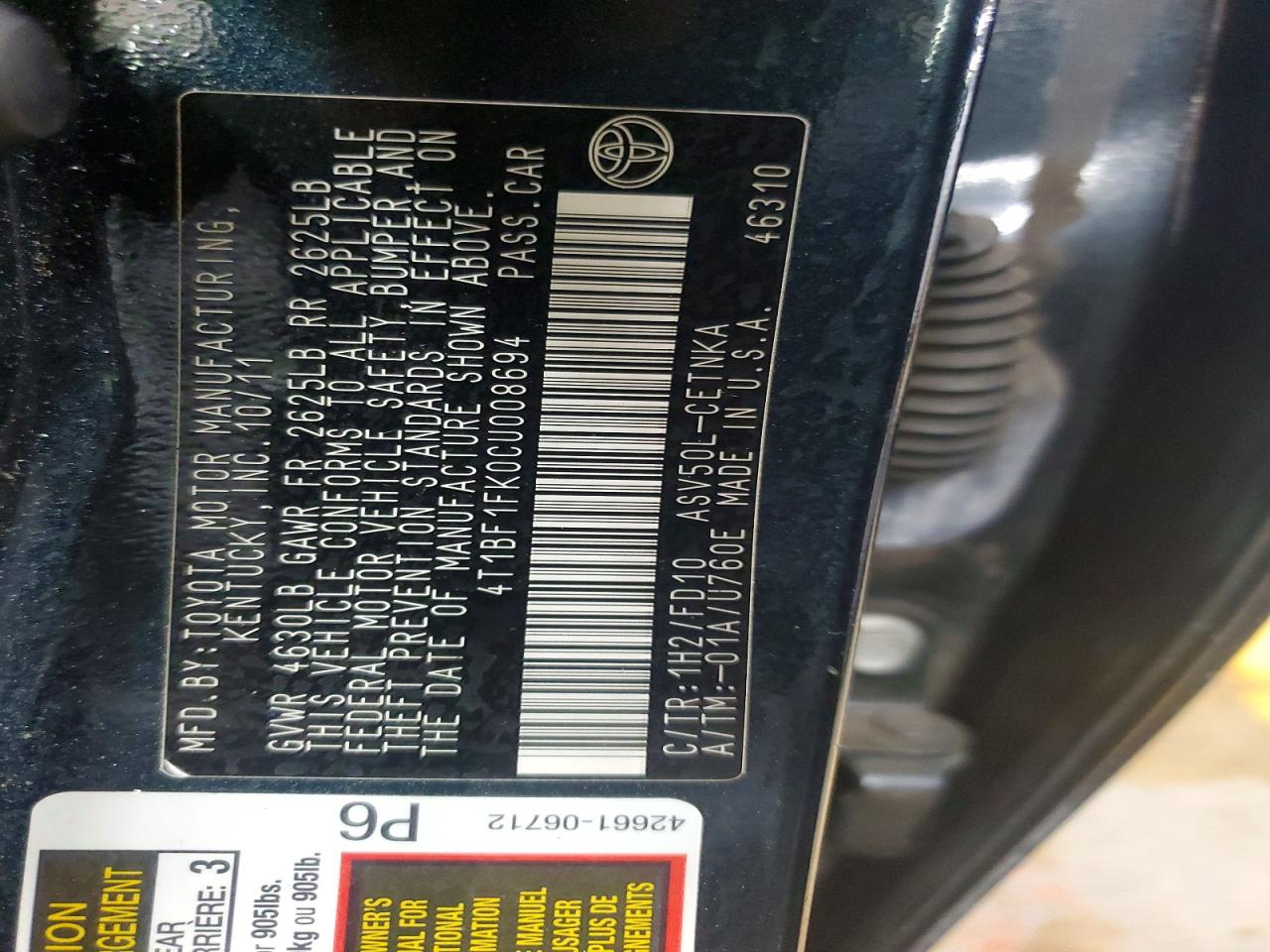 2012 TOYOTA CAMRY