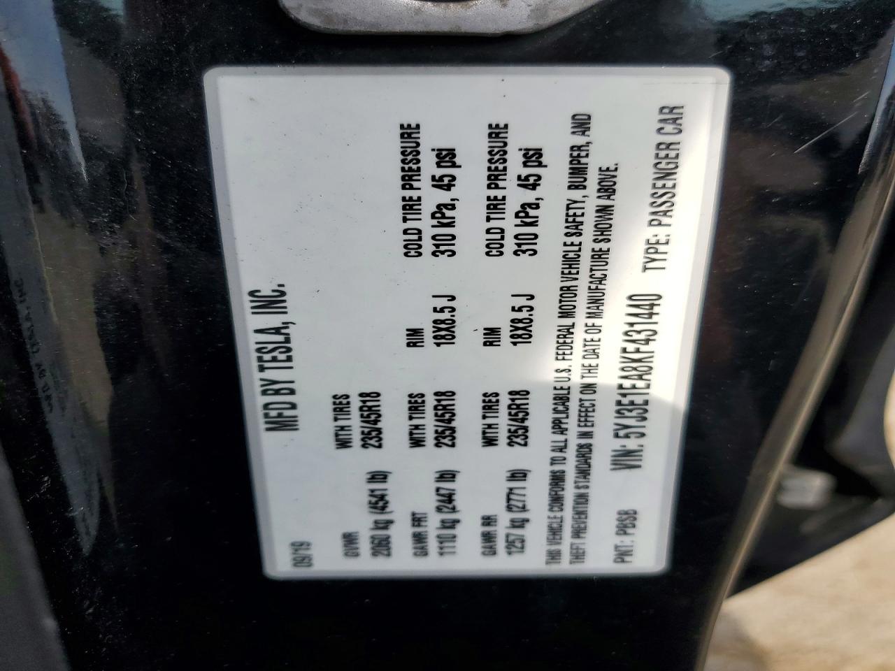 2019 TESLA MODEL 3