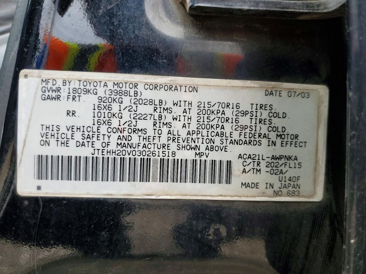 2003 TOYOTA RAV4 BASE