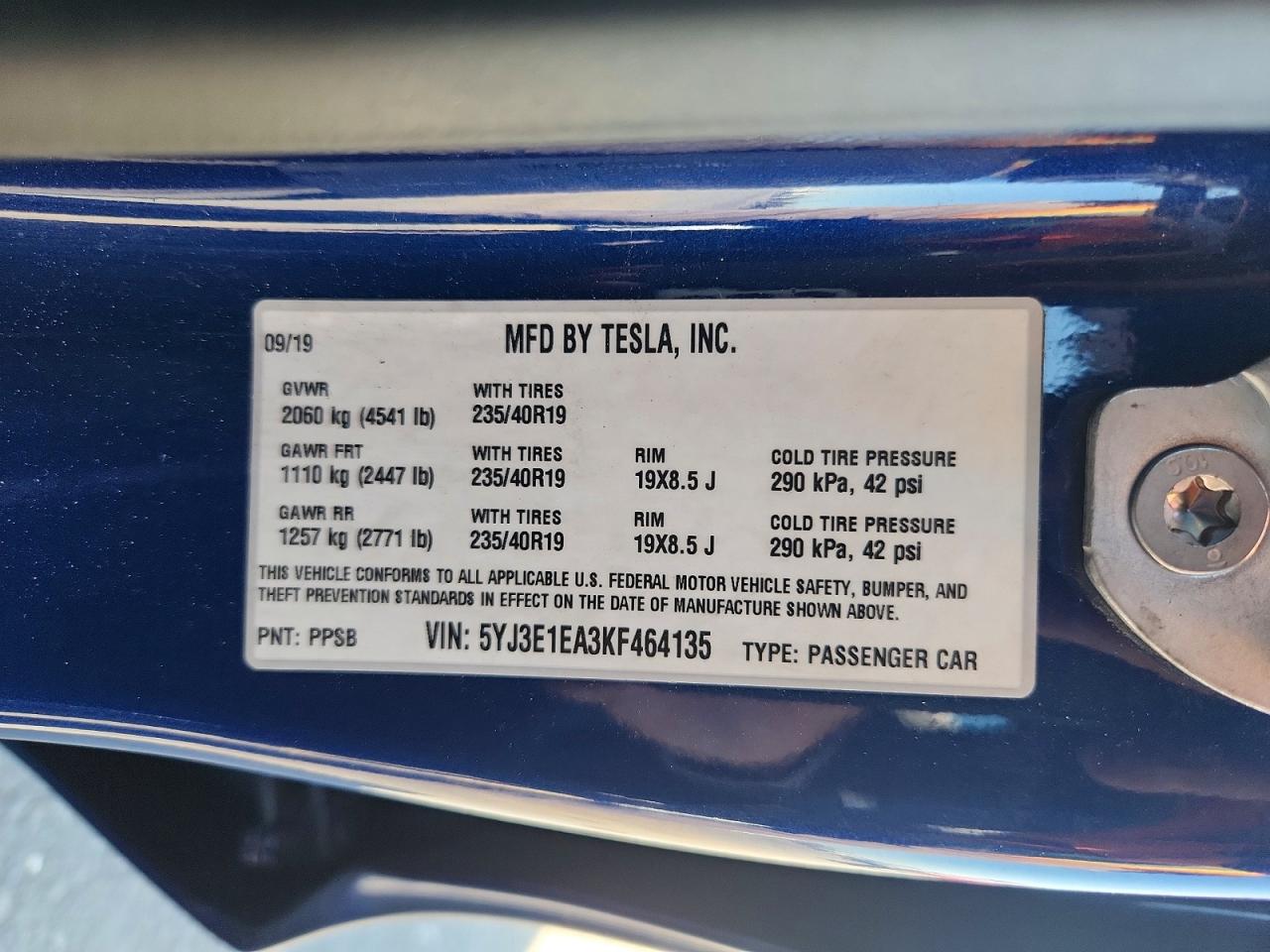2019 TESLA MODEL 3