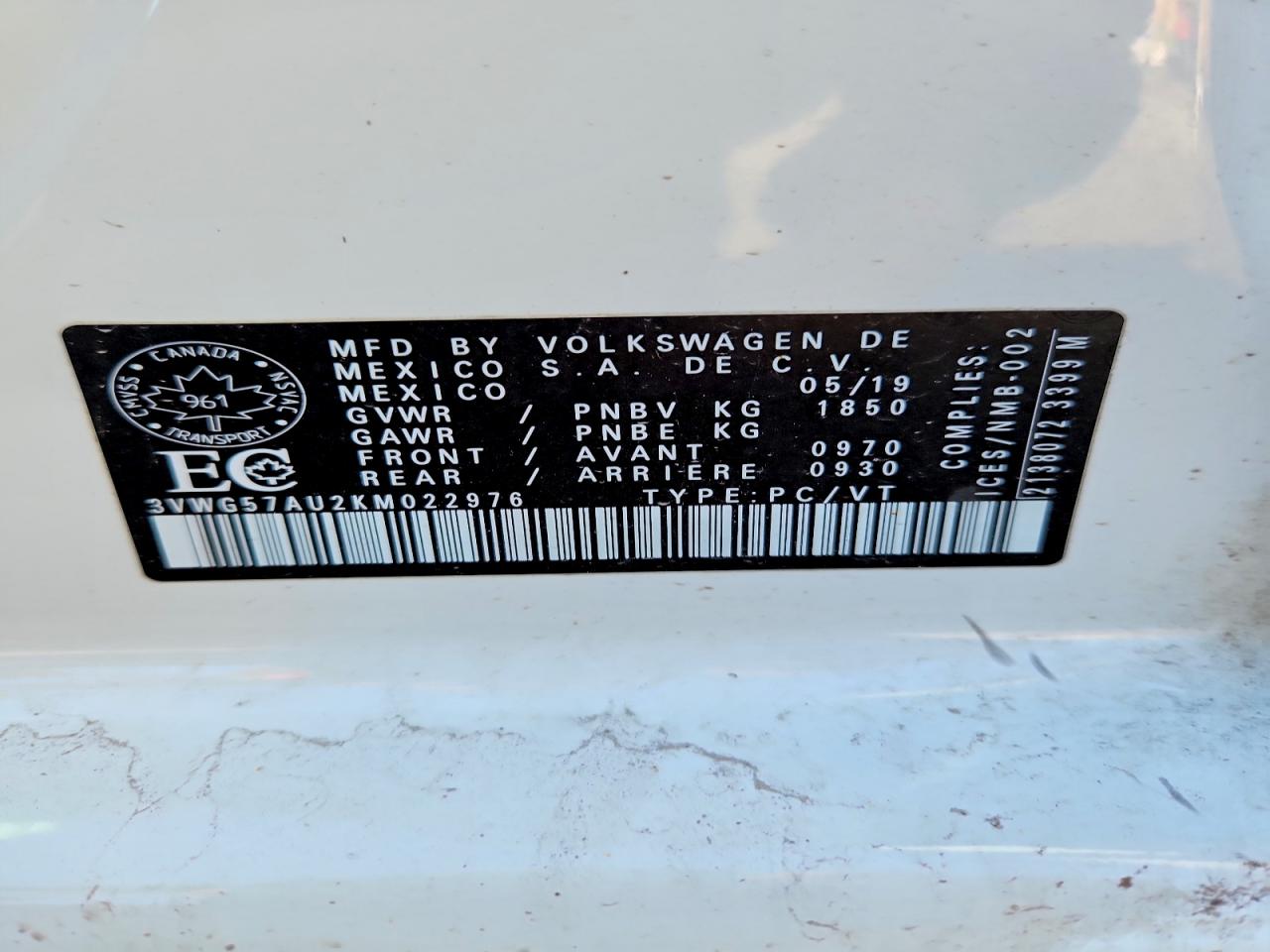 2019 VOLKSWAGEN GOLF